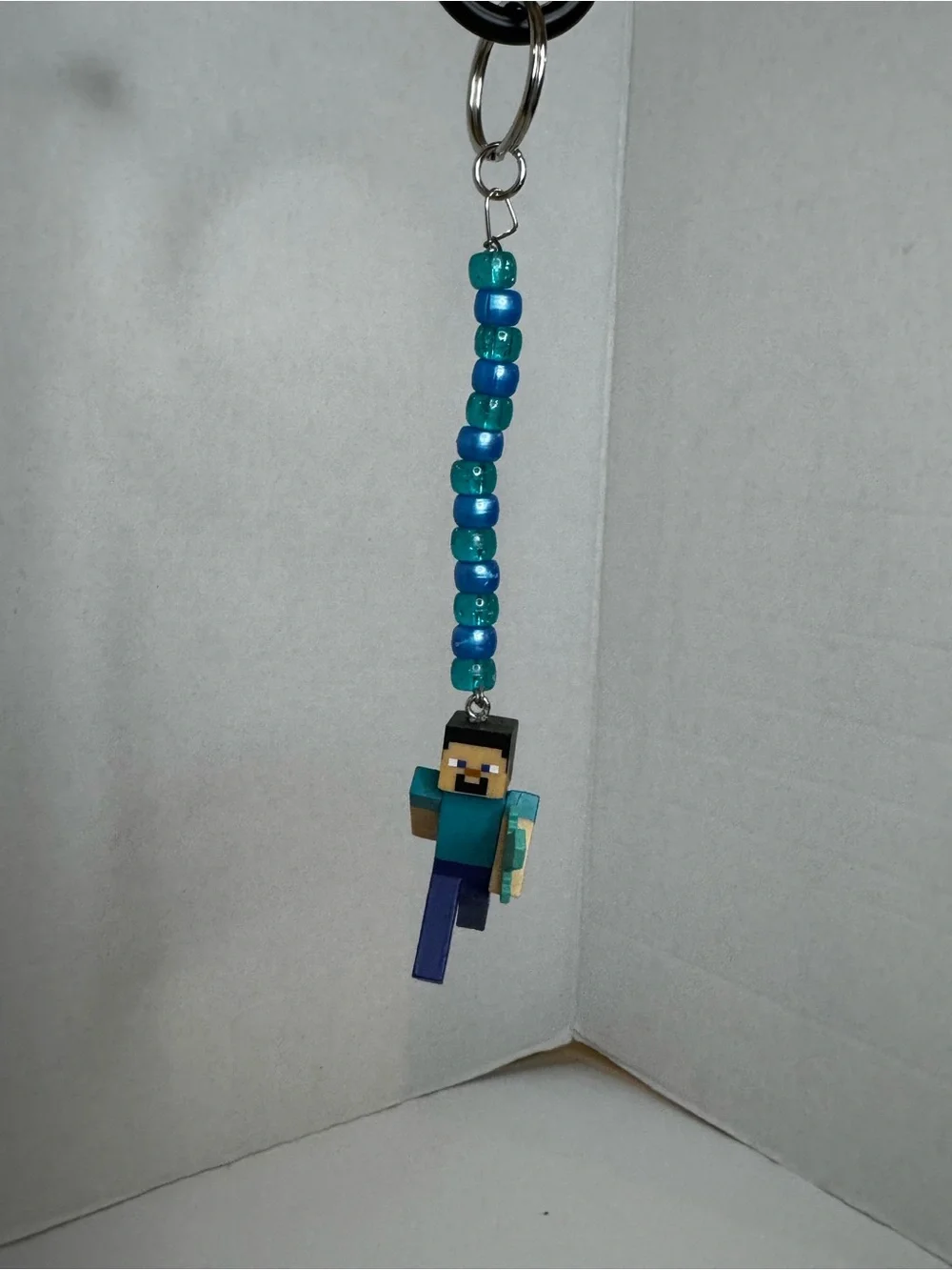 Kids Blue Beaded Minecraft-Inspired Keychain